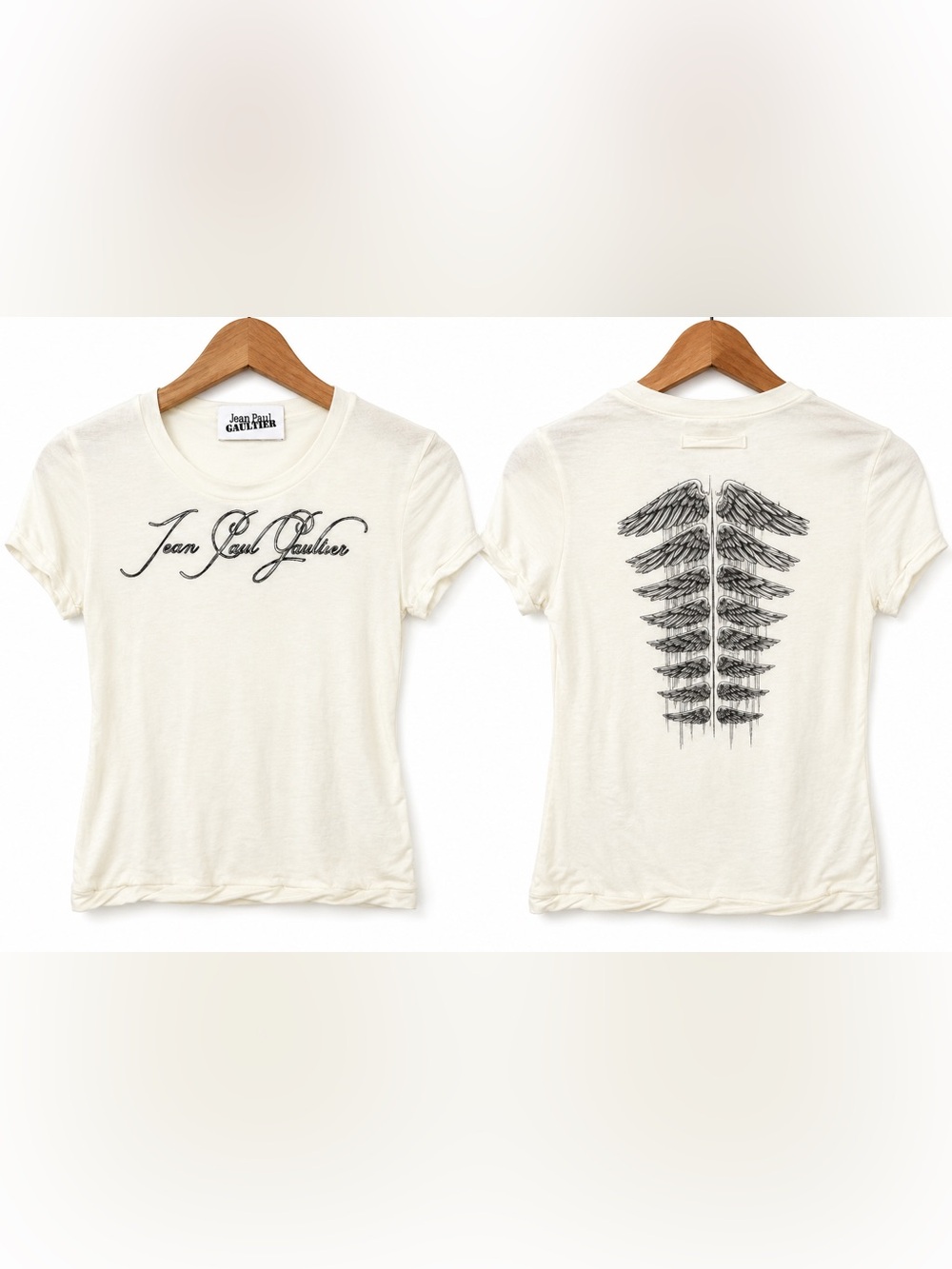 Jean Paul Gaultier Tattoo Logo Baby Tee Wings Ivory XS NWT Designer